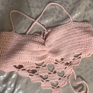 SHEIN Pink Crochet Crop Top